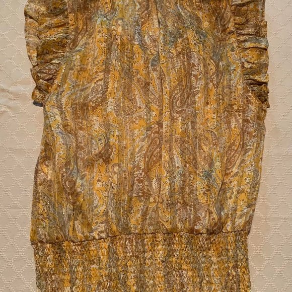Size X-Small Rachel Zoe Gold/Gray Ruffled Cap Sleeve Blouse - Picture 3 of 6